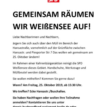 Kehrenbürgeraktion mit der SPD Weißensee am 25. Oktober