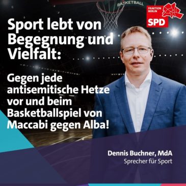 Sport lebt von Begegnung und Vielfalt: Gegen jede antisemitische Hetze vor und beim Basketballspiel von Maccabi gegen Alba!