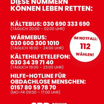 Kältehilfe – Diese Nummern können Leben retten