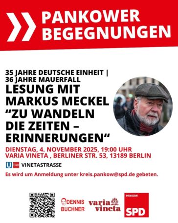 36 Jahre Mauerfall: Erinnerungen mit Markus Meckel am 04.11.2025
