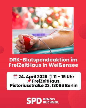 DRK-Blutspendeaktion am 24.04.2026 im FreiZeitHaus in Weißensee
