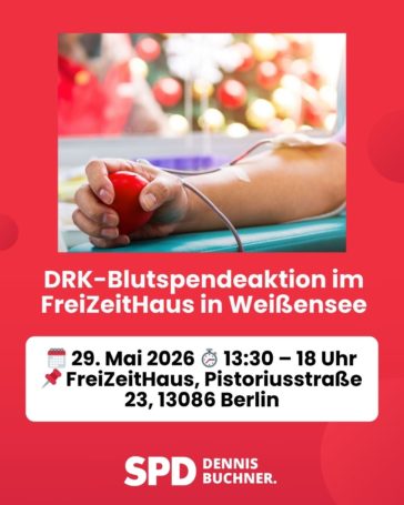 DRK-Blutspendeaktion am 29.05.2026 im FreiZeitHaus in Weißensee