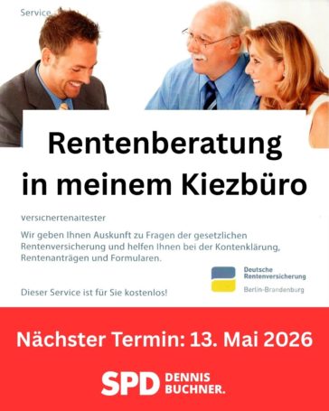 Rentenberatung in meinem Kiezbüro – Jetzt noch einen Termin sichern für den 13. Mai 2026