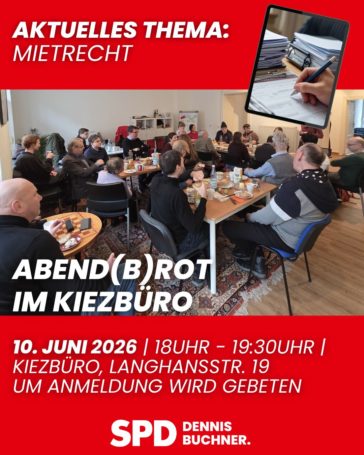 Abend(b)rot im Kiezbüro: Thema “Mietrecht” am 10. Juni 2026 um 18 Uhr