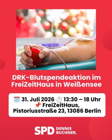 DRK-Blutspendeaktion am 31.07.2026 im FreiZeitHaus in Weißensee