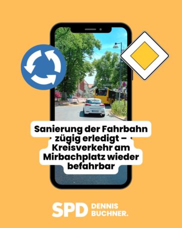 Sanierung der Fahrbahn zügig erledigt – Kreisverkehr am Mirbachplatz wieder befahrbar