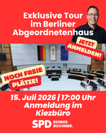 Noch freie Plätze bei der Tour durch das Abgeordnetenhaus von Berlin am 15.07.2026! Jetzt schnell anmelden!