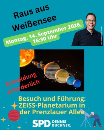 Vorankündigung – 14. September 2026 – Raus aus Weißensee: ZEISS-Planetarium in der Prenzlauer Allee