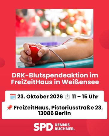 DRK-Blutspendeaktion am 23.10.2026 im FreiZeitHaus in Weißensee